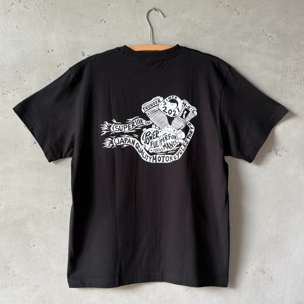 THUNDER MOTORCYCLES オリジナルTシャツ（エンジン）・ブラック